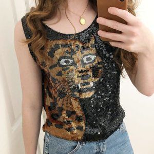 One-Of-A-Kind Vintage 100% Silk Sequin Leopard Top